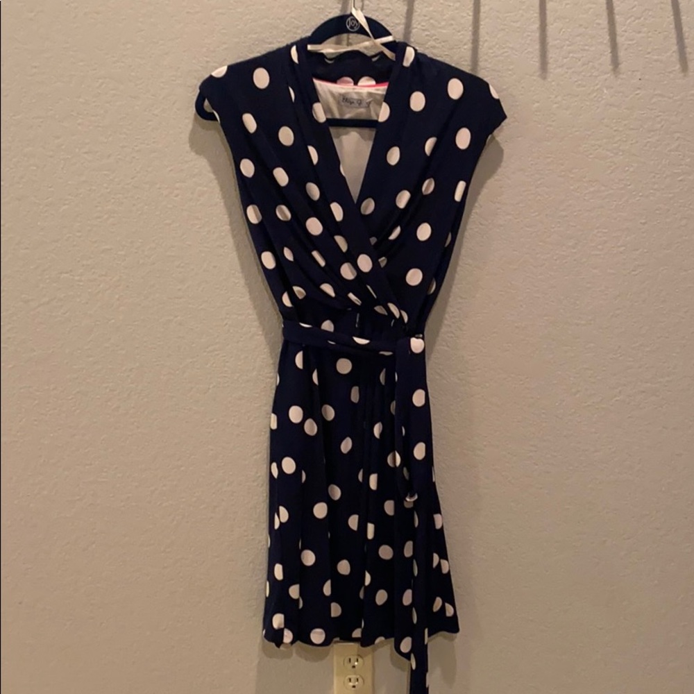 Navy blue and cream polka dot dress